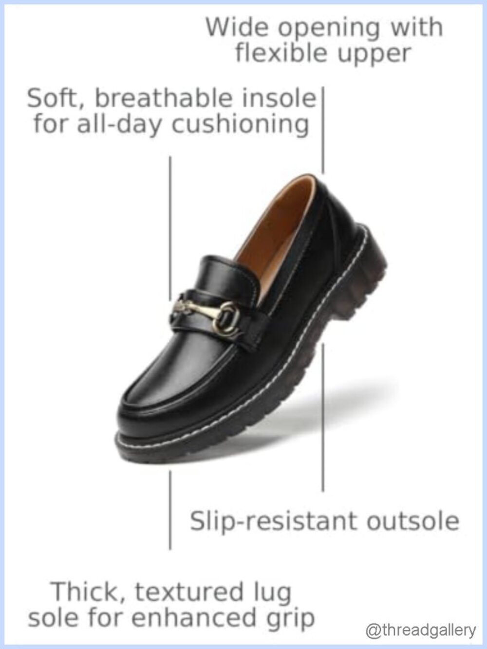 IUY Faux Leather Chunky Lug Sole Horsebit Loafers Work Shoes - Picture 2 of 6